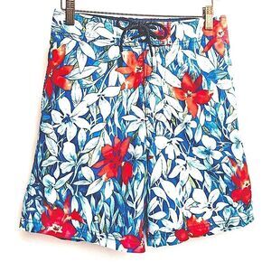 Nautica Blue Hawaiian Swim Trunks Boat Shorts Sz M